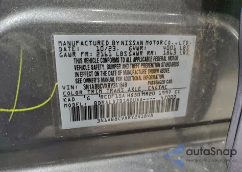 2024 Nissan Sentra Sv z USA, uszkodzony, nr VIN 3N1AB8CVXRY241848